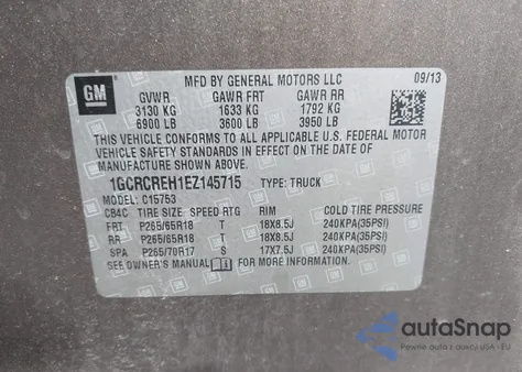 2014 Chevrolet Silverado 1500 1Lt из США, поврежденный, VIN 1GCRCREH1EZ145715